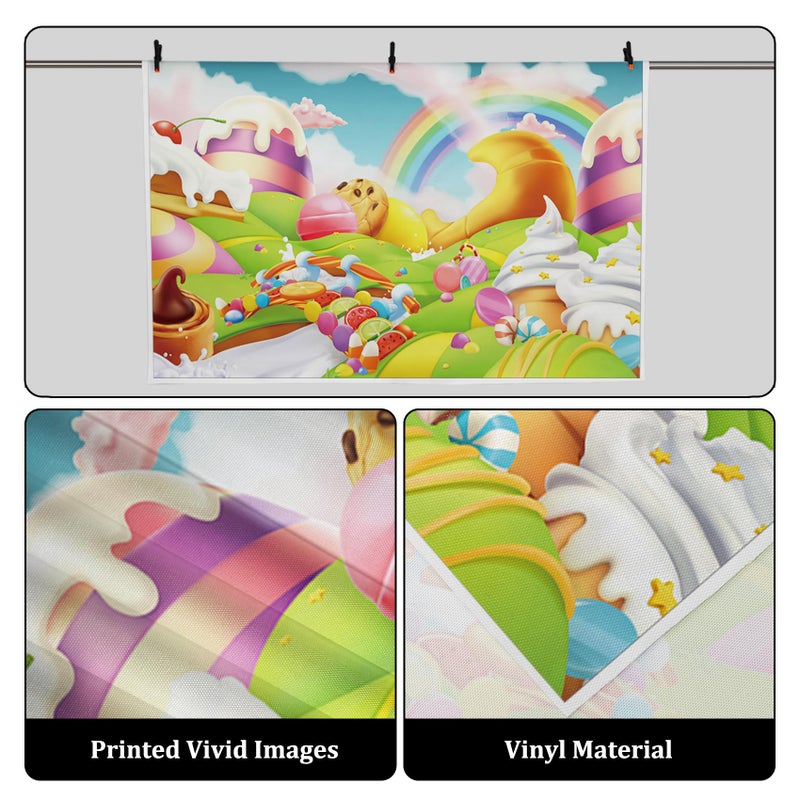 AOFOTO 5x3ft Candyland Backdrop Fantasy Giant Lollipop Candy Land Candy Themed Party Decorations Banner Cartoon Rainbow Ice Cream Dessert Shop Decor Background Kids Baby Birthday Photoshoot Props - Image 3